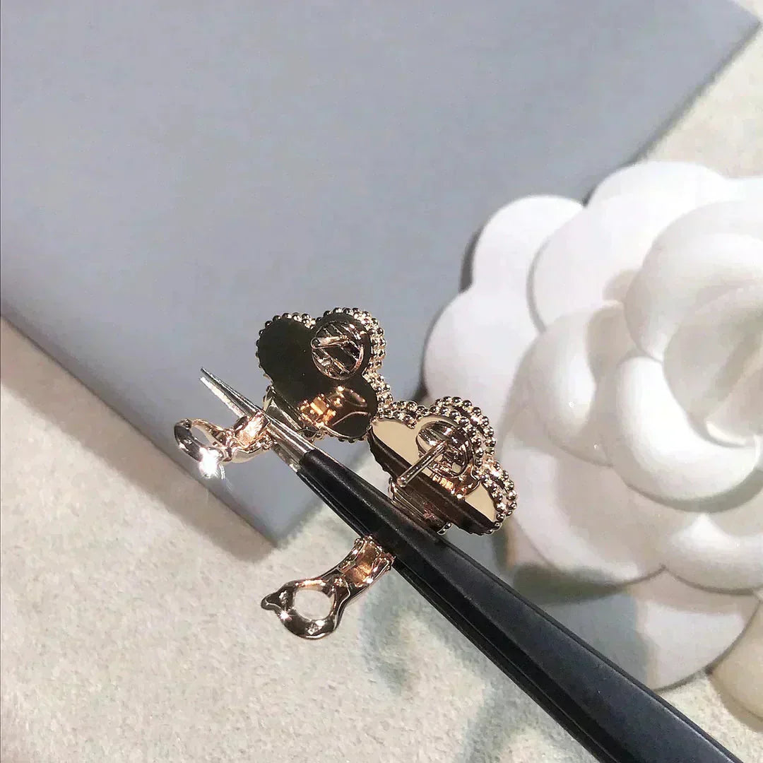 [Elite]CLOVER MEDIUM 1 MOTIFS  PINK MOP DIAMOND EARRINGS