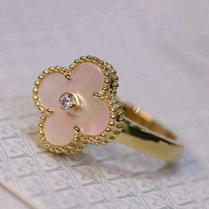 [Elite]CLOVER PINK MOP RING GOLD DIAMOND