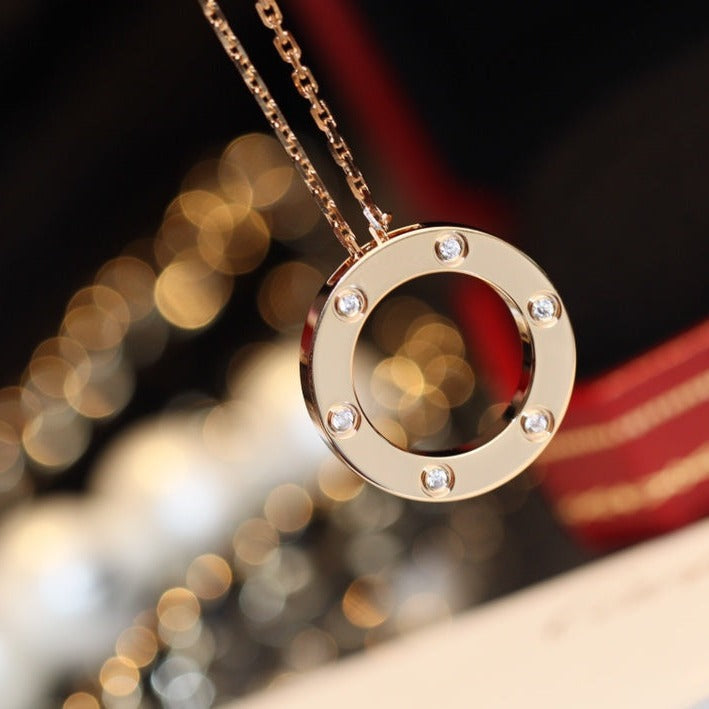 [Elite]LOVE NECKLACE 16MM 6 DIAMONDS PINK GOLD