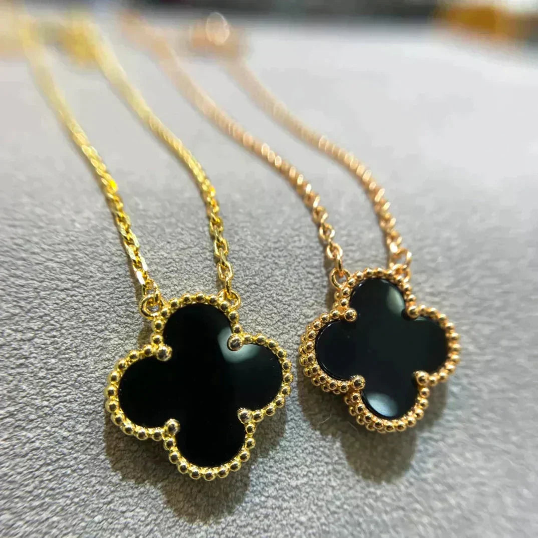 [Elite]CLOVER 15MM BLACK ONYX SINGLE FLOWER NECKLACE