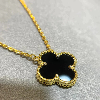 [Elite]CLOVER 15MM BLACK ONYX SINGLE FLOWER NECKLACE