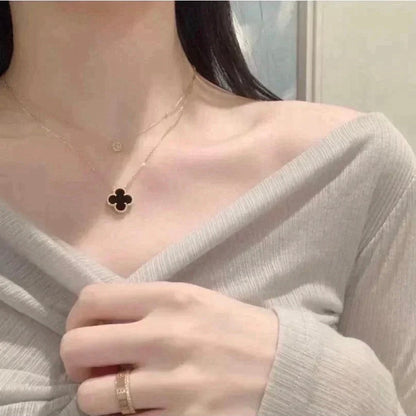 [Elite]CLOVER 15MM BLACK ONYX SINGLE FLOWER NECKLACE