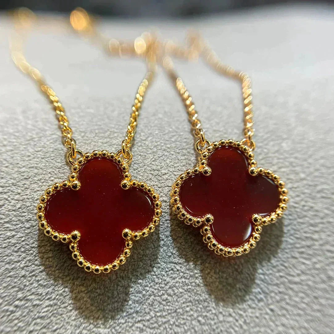 [Elite]CLOVER 15MM CARNELIAN SINGLE FLOWER NECKLACE