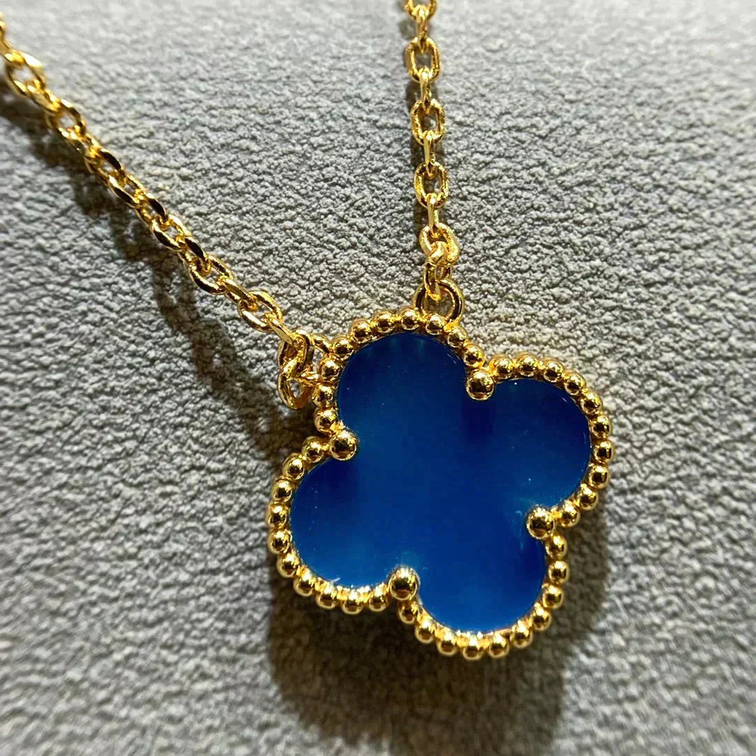 [Elite]CLOVER 15MM BLUE AGATE NECKLACE