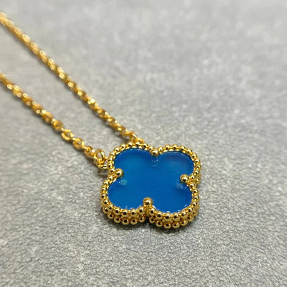 [Elite]CLOVER 15MM BLUE AGATE NECKLACE