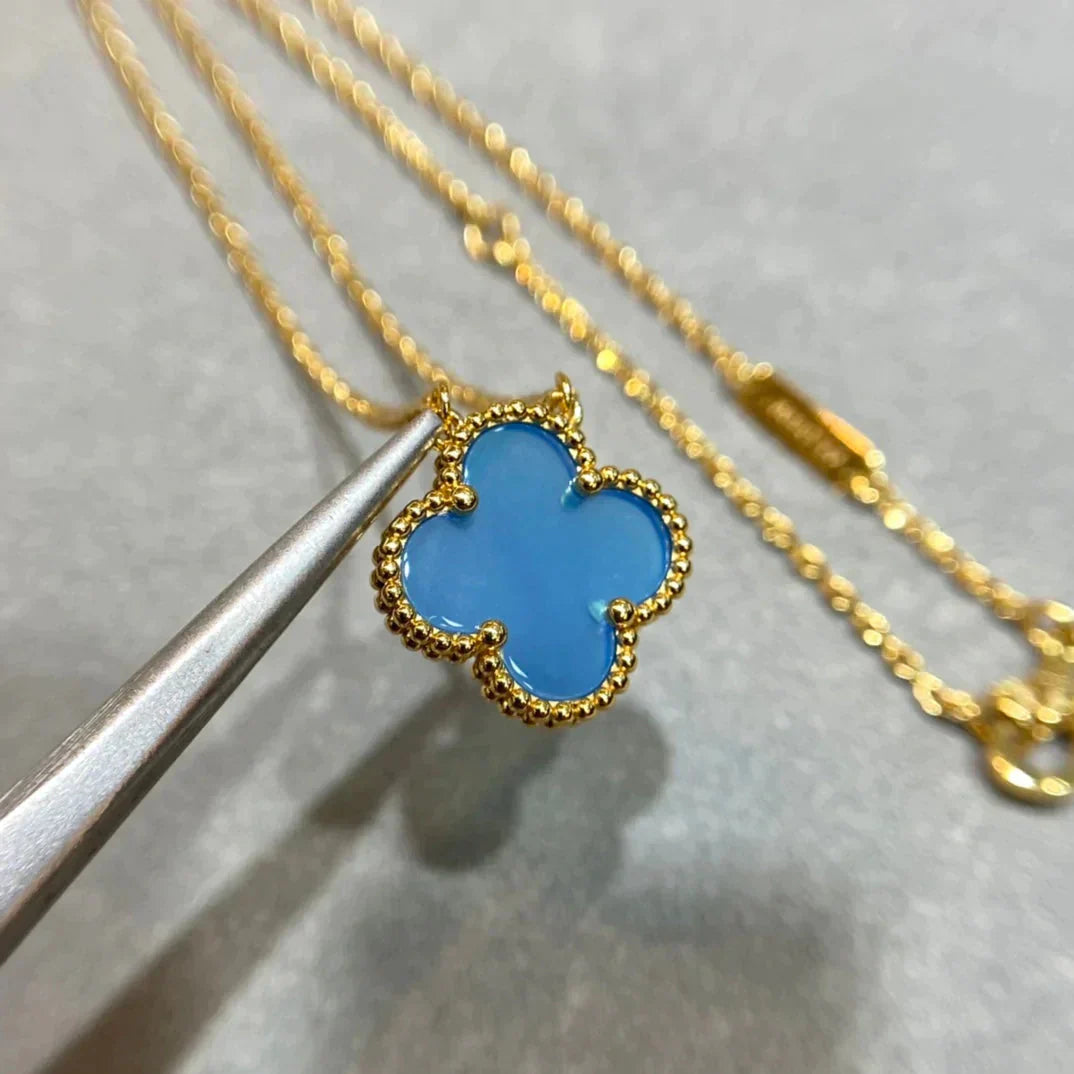[Elite]CLOVER 15MM BLUE AGATE NECKLACE