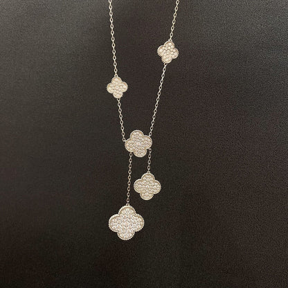 [Elite]CLOVER 5 MOTIFS SILVER DIAMONDS NECKLACE