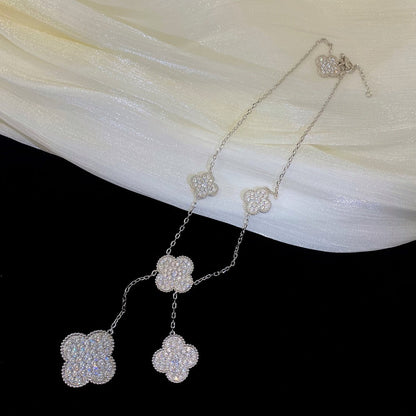 [Elite]CLOVER 5 MOTIFS SILVER DIAMONDS NECKLACE