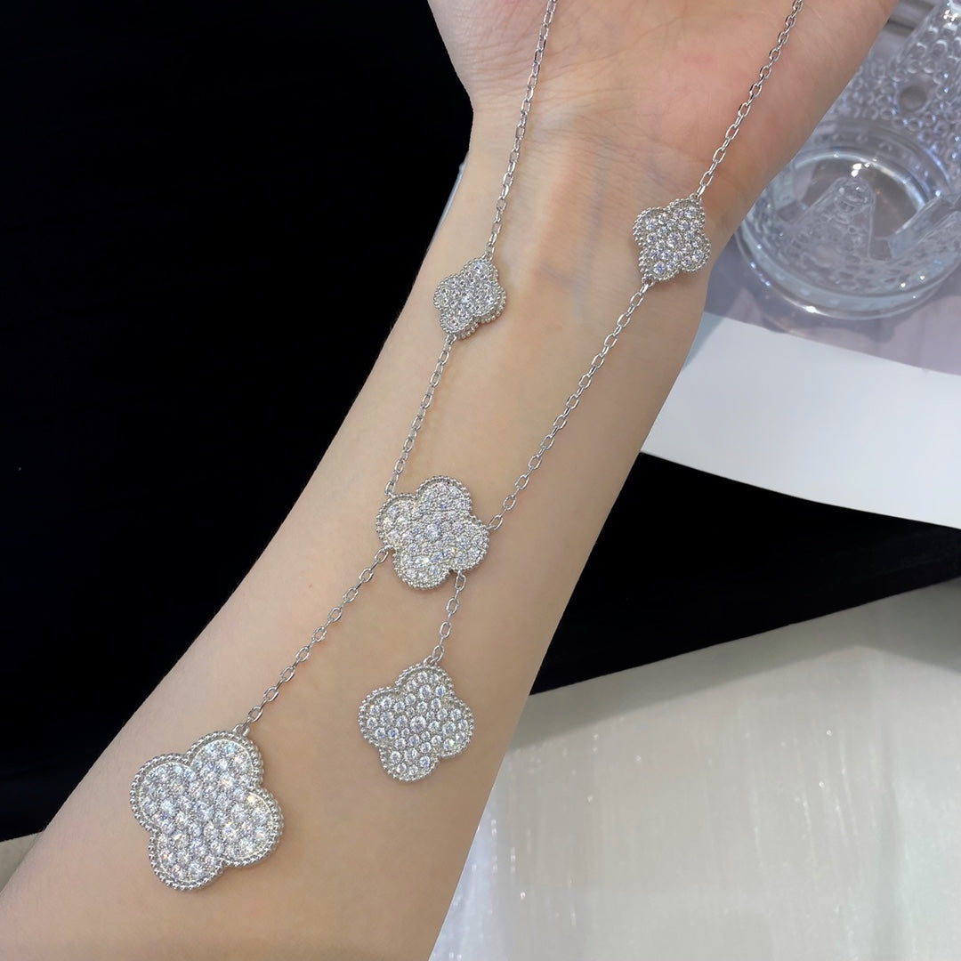 [Elite]CLOVER 5 MOTIFS SILVER DIAMONDS NECKLACE