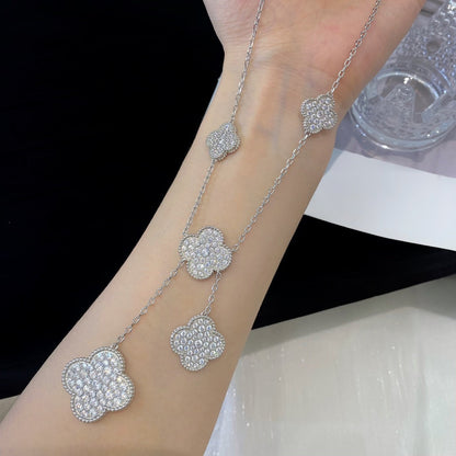 [Elite]CLOVER 5 MOTIFS SILVER DIAMONDS NECKLACE