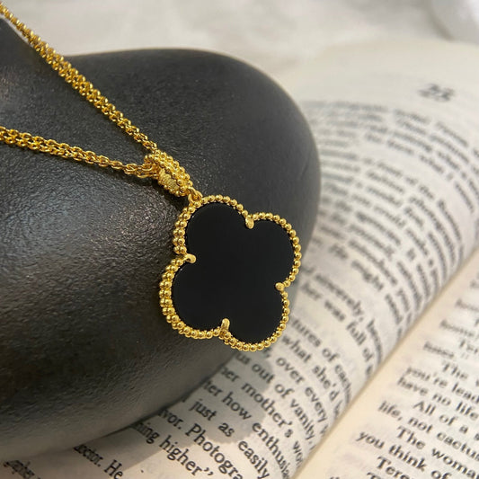 [Elite]CLOVER 25MM NECKLACE GOLD ONYX