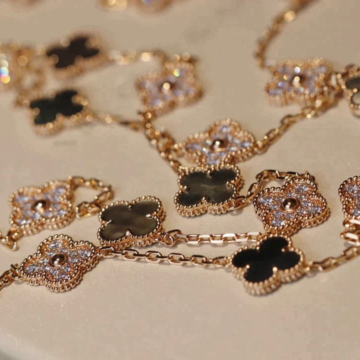 [Elite]CLOVER 20 MOTIFS DARK MOP DIAMOND  NECKLACE