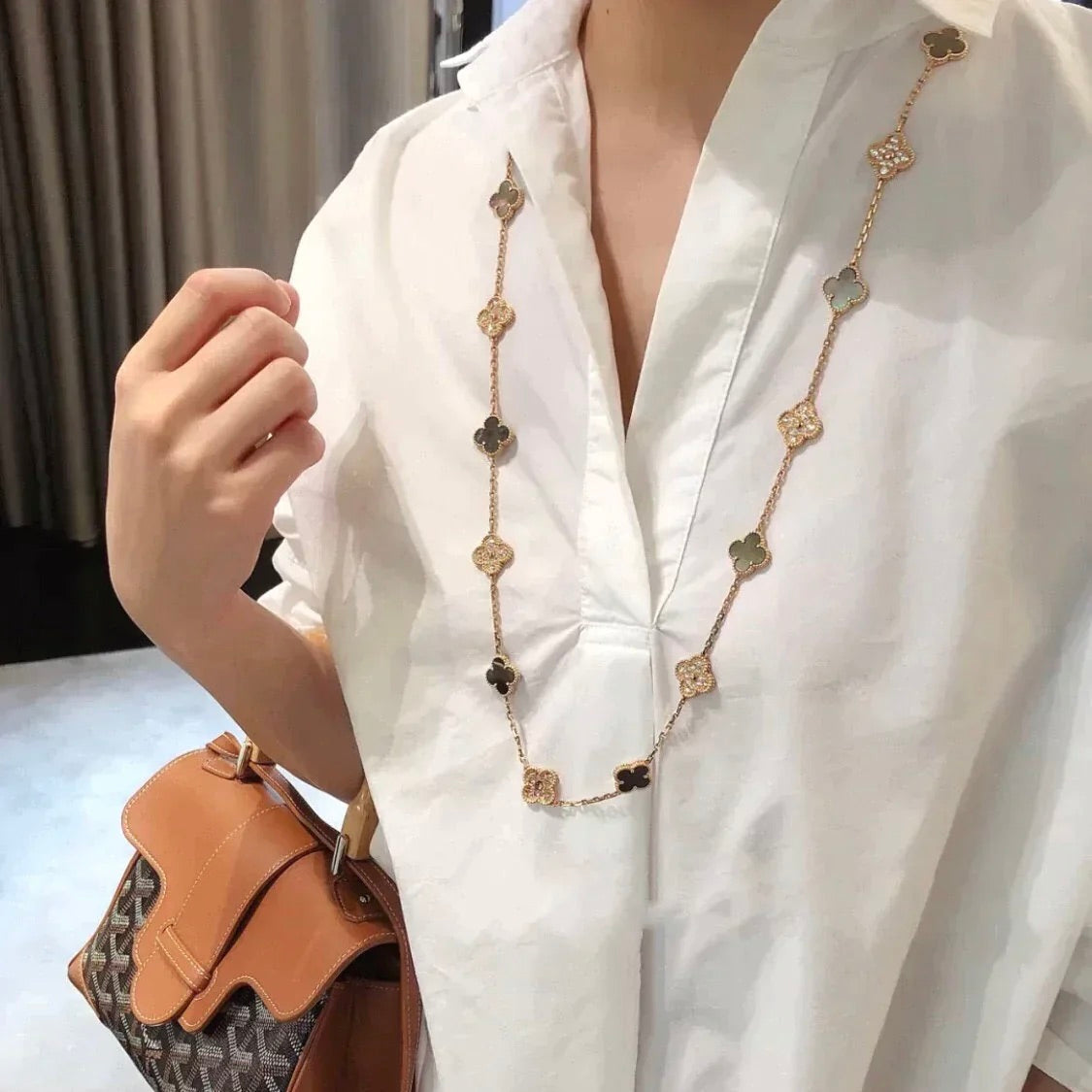 [Elite]CLOVER 20 MOTIFS DARK MOP DIAMOND  NECKLACE