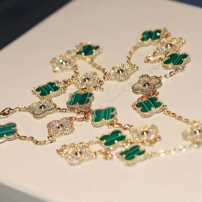 [Elite]CLOVER 20 MOTIFS MALACHITE DIAMOND NECKLACE
