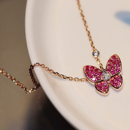 [Elite]BUTTERFLY RED DIAMOND ROSE GOLD NECKLACE