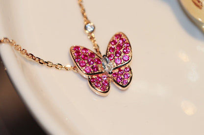 [Elite]BUTTERFLY RED DIAMOND ROSE GOLD NECKLACE