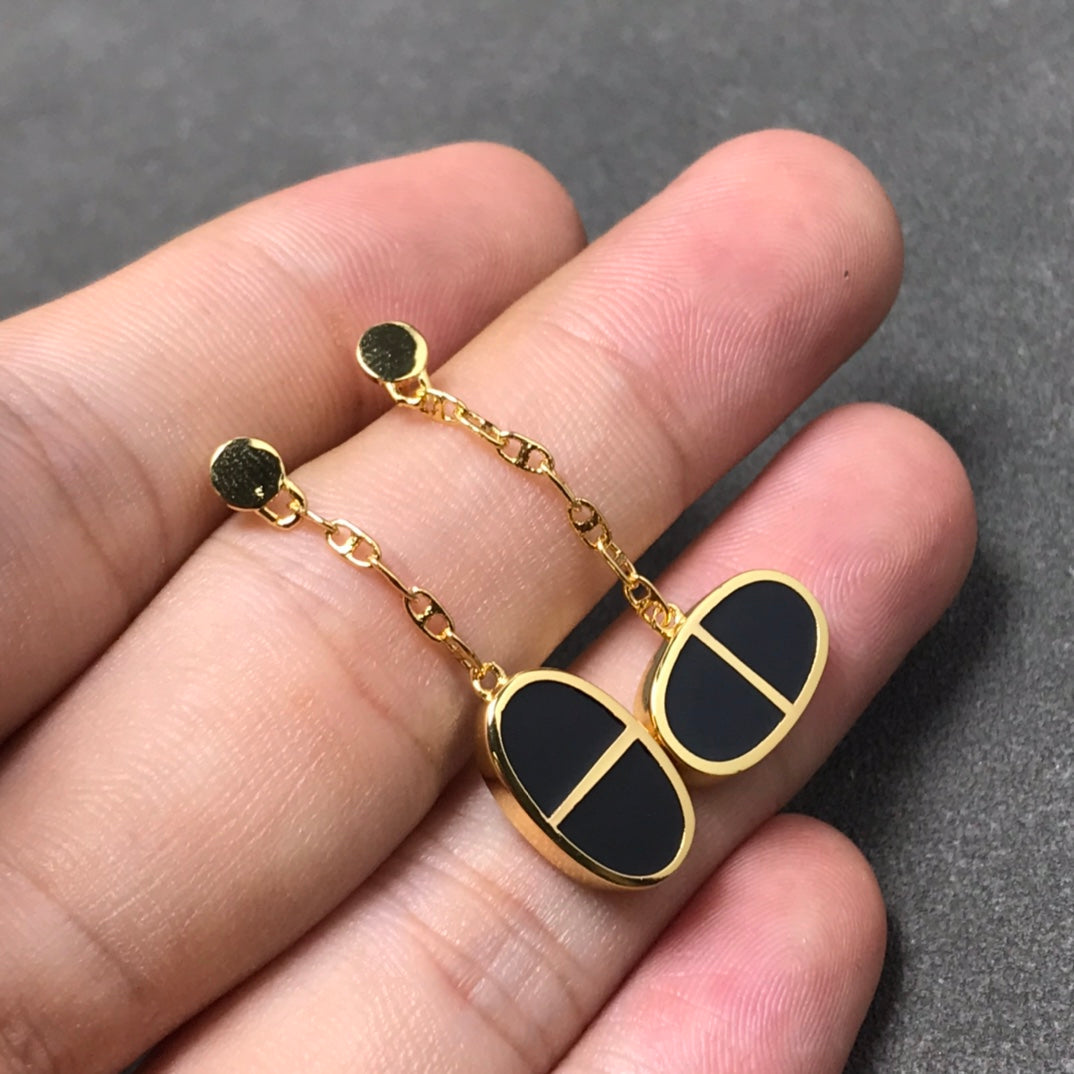 [Elite]CHAINE VERSO BLACK CERAMIC SILVER EARRINGS