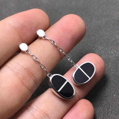 [Elite]CHAINE VERSO BLACK CERAMIC SILVER EARRINGS