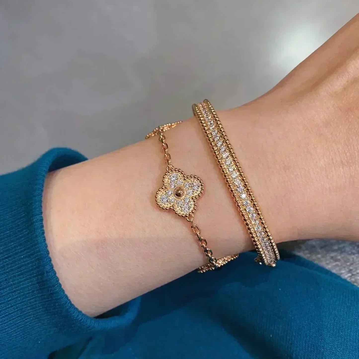 [Elite] CLOVER 5 MOTIF FULL DIAMOND BRACELET COLLECTION
