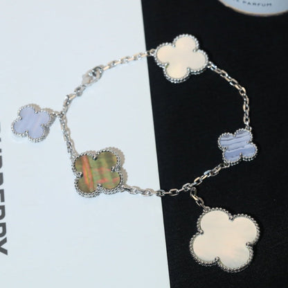 [Elite]CLOVER BRACELET 5 MOTIFS MOP CHALCEDONY SILVER