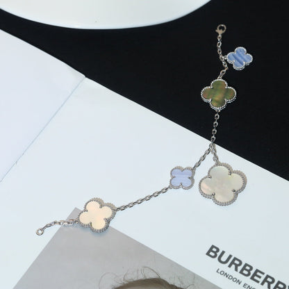 [Elite]CLOVER BRACELET 5 MOTIFS MOP CHALCEDONY SILVER
