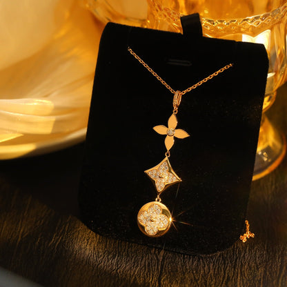 [Elite]STAR AND SUN DIAMOND PINK GOLD NECKLACE