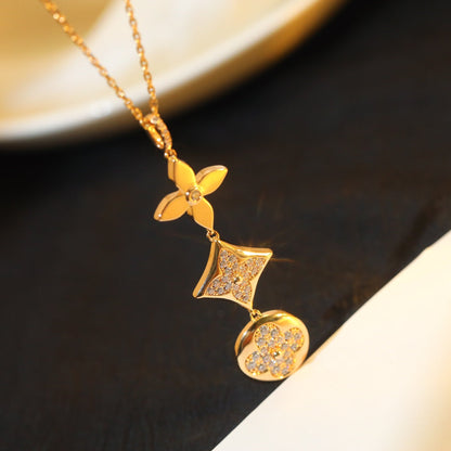 [Elite]STAR AND SUN DIAMOND PINK GOLD NECKLACE