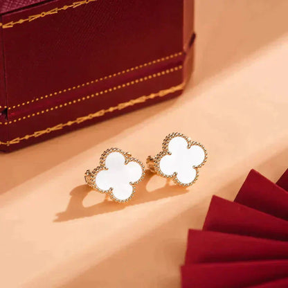 [Elite]CLOVER MEDIUM 1 MOTIFS  WHITE MOP STUD EARRINGS