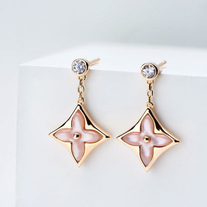 [Elite]DOUBLE STAR PINK GOLD MOP DROP EARRINGS