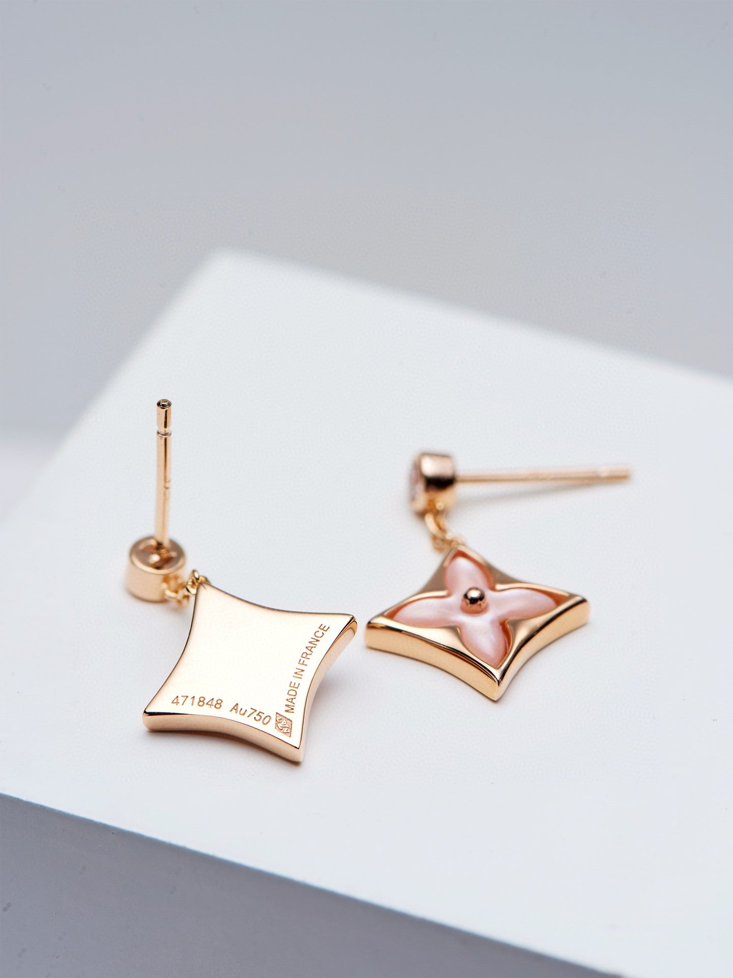 [Elite]DOUBLE STAR PINK GOLD MOP DROP EARRINGS