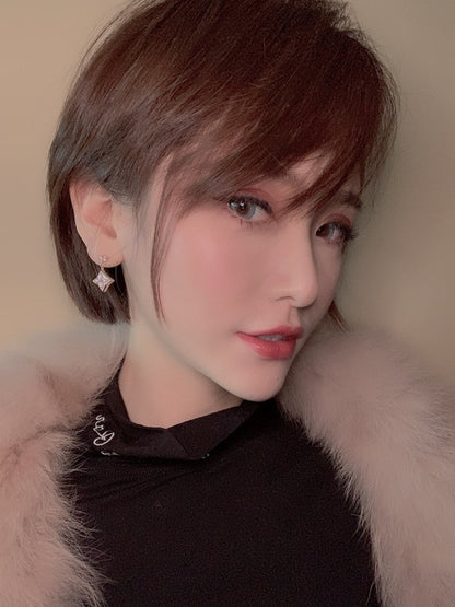 [Elite]DOUBLE STAR PINK GOLD MOP DROP EARRINGS