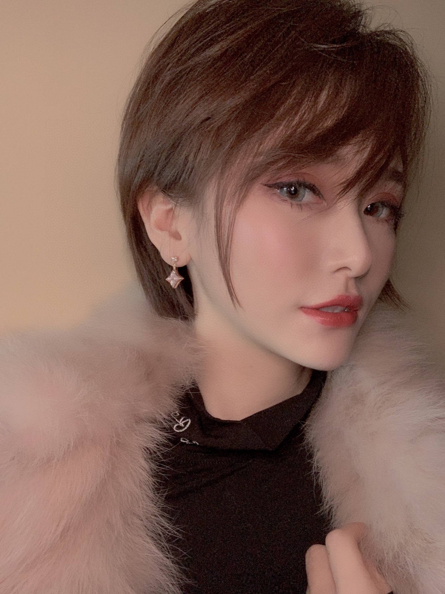 [Elite]DOUBLE STAR PINK GOLD MOP DROP EARRINGS