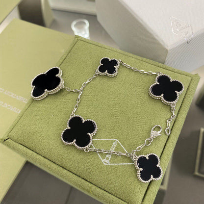 [Elite]CLOVER 5 MOTIFS SIVLER ONYX BRACELET