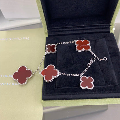 [Elite]CLOVER 5 MOTIFS SIVLER CARNELIAN BRACELET