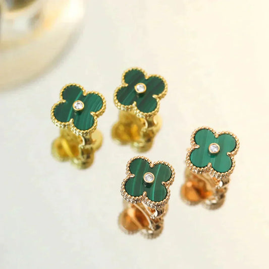 [Elite]CLOVER MEDIUM 1 MOTIFS MALACHITE DIAMOND EARRINGS