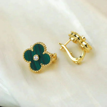 [Elite]CLOVER MEDIUM 1 MOTIFS MALACHITE DIAMOND EARRINGS