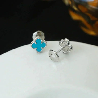 [Elite]CLOVER MINI 9.5MM ONYX STUD EARRINGS SILVER