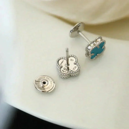 [Elite]CLOVER MINI 9.5MM ONYX STUD EARRINGS SILVER