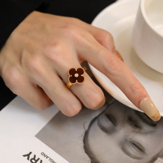 [Elite]CLOVER CARNELIAN RING ROSE GOLD DIAMOND