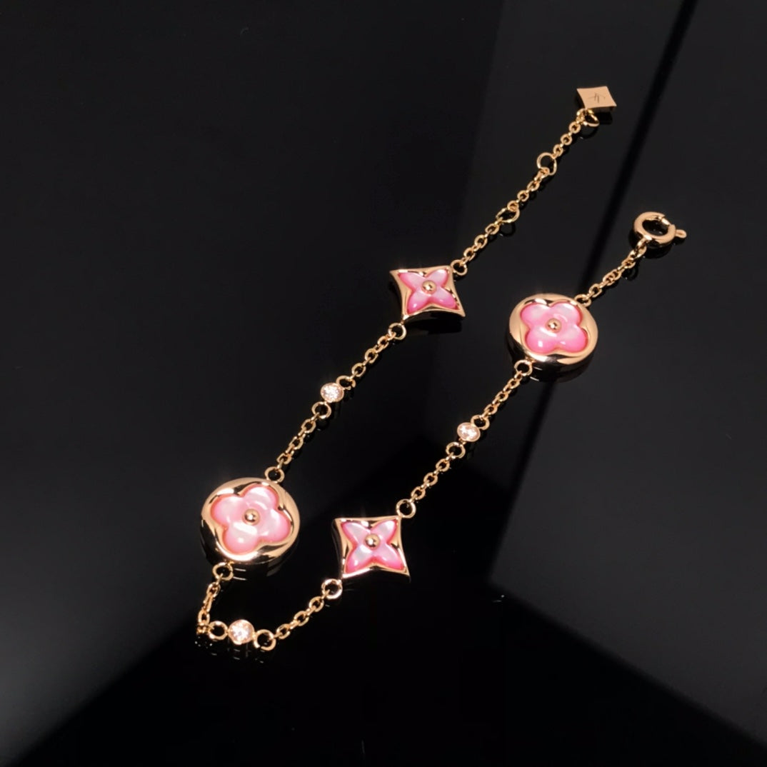 [Elite]STAR AND SUN 4 MOTIF PINK MOP PINK GOLD BRACELET