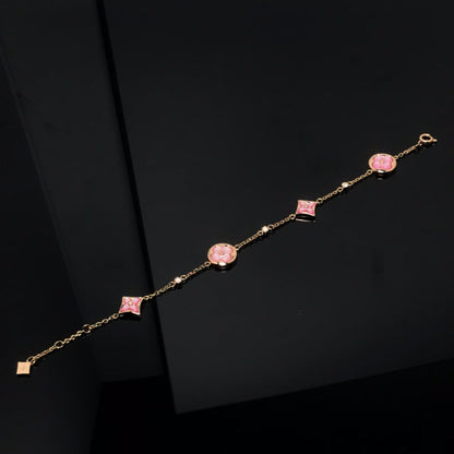 [Elite]STAR AND SUN 4 MOTIF PINK MOP PINK GOLD BRACELET