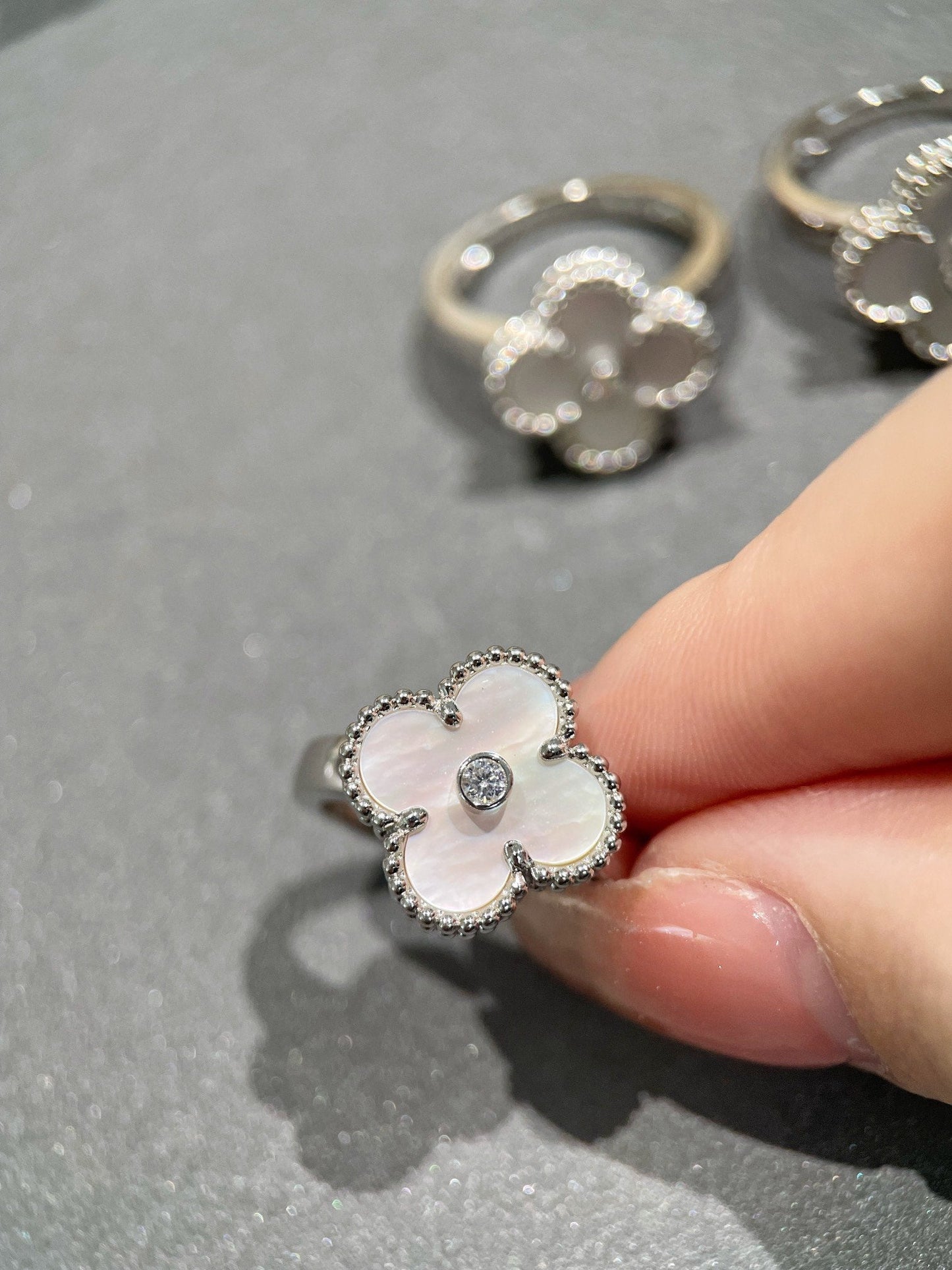 [Elite]CLOVER SILVER MOP DIAMOND RING