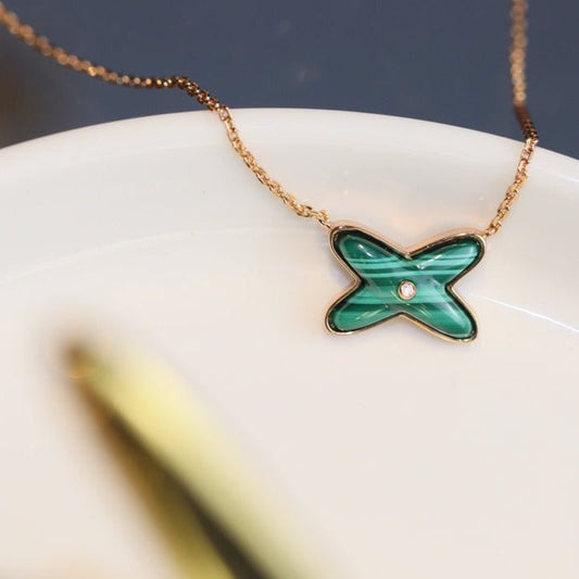 [Elite]JEUX MALACHITE 1 DIAMOND PINK GOLD NECKLACE