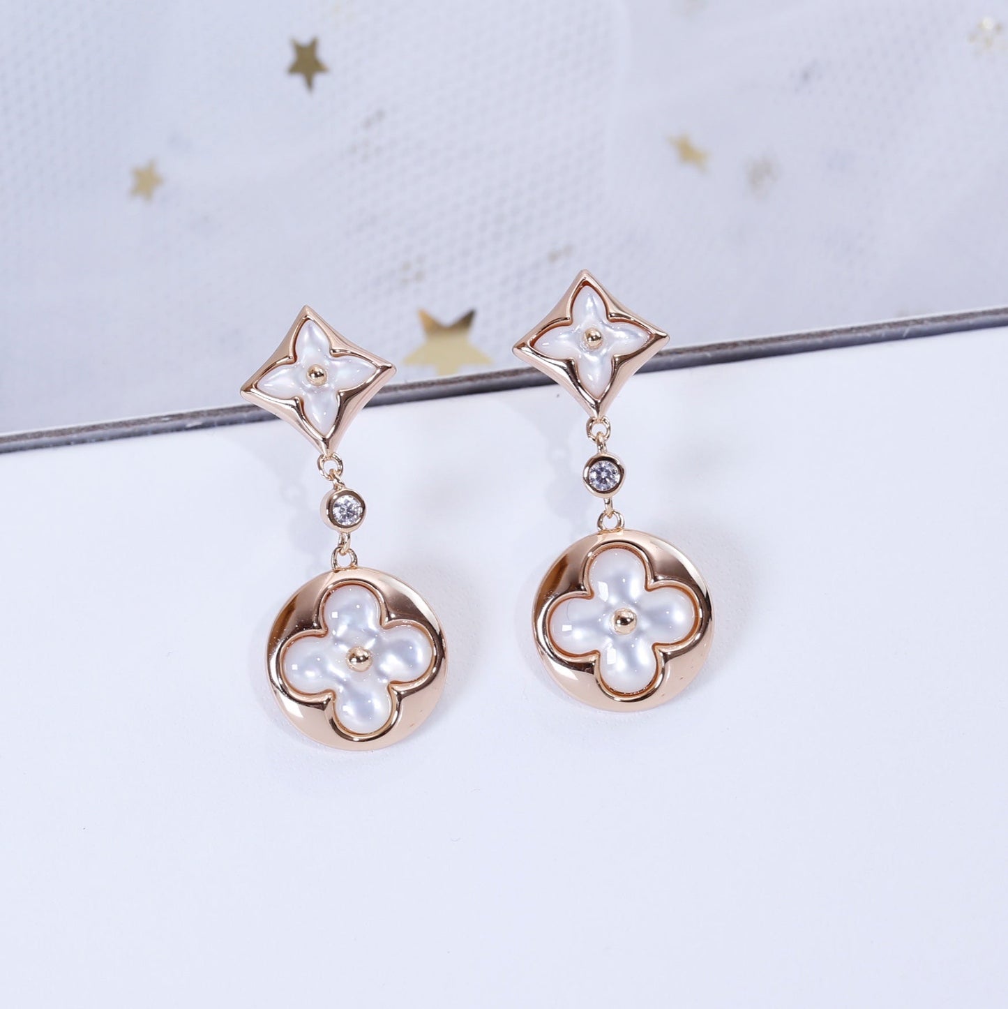 [Elite]STAR AND SUN PINK GOLD MOP DROP EARRINGS