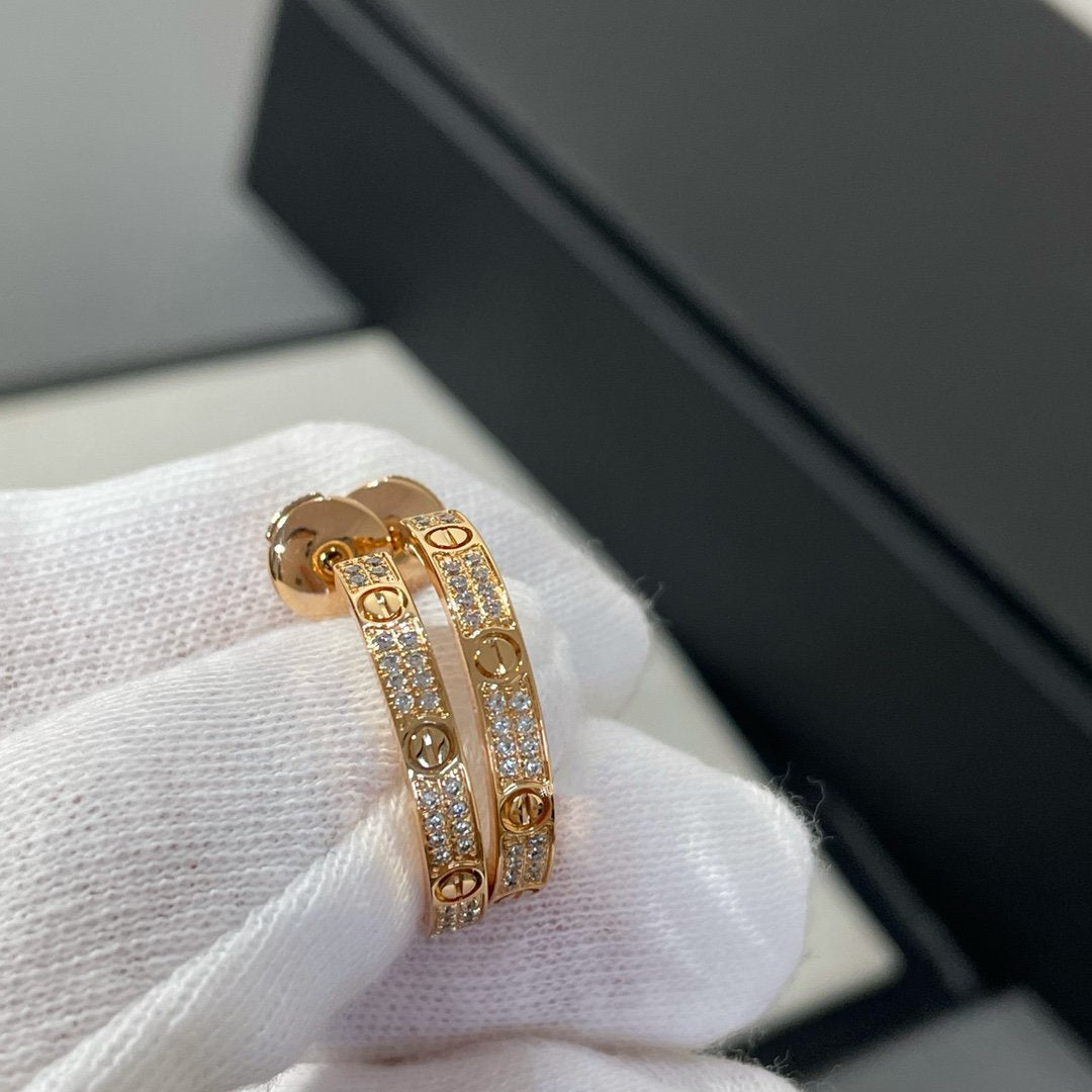 [Elite]LOVE DIAMOND PINK GOLD HOOP EARRINGS