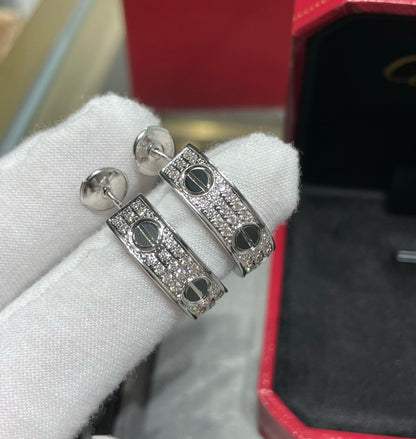 [Elite]LOVE CERAMIC DIAMOND PAVED SILVER EARRINGS