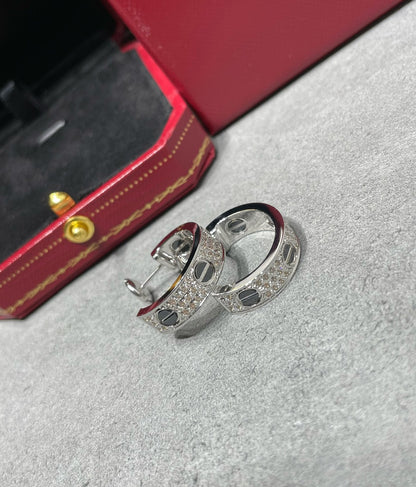 [Elite]LOVE CERAMIC DIAMOND PAVED SILVER EARRINGS