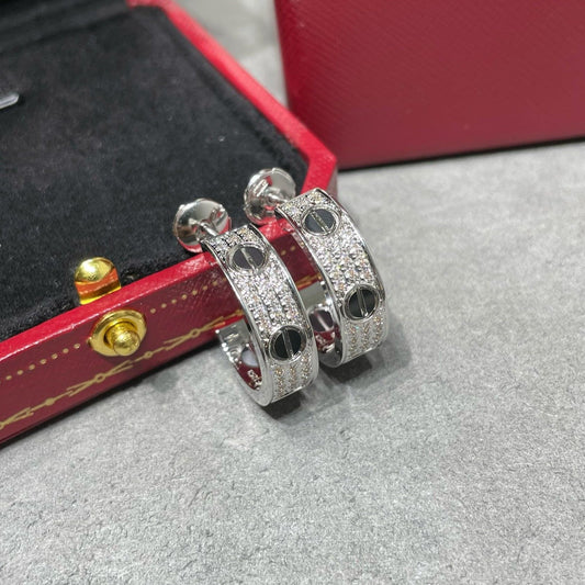 [Elite]LOVE CERAMIC DIAMOND PAVED SILVER EARRINGS