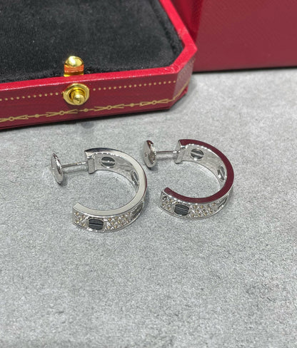 [Elite]LOVE CERAMIC DIAMOND PAVED SILVER EARRINGS