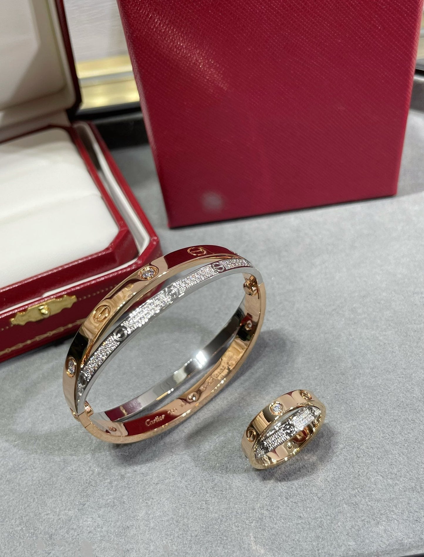 [Elite]LOVE PINK GOLD SILVER DIAMOND DOUBLE RING